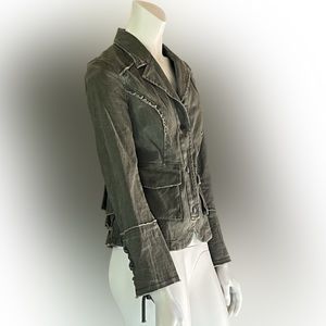 Free People Military Tiered Ruffle Back Twill Utility Jacket SZ XS Olive Green